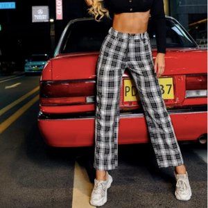 Plaid Print Straight Leg Pants